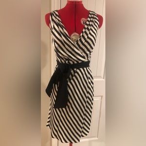 Jacob Silk Black & White Faux Wrap Pencil Dress Knee Length